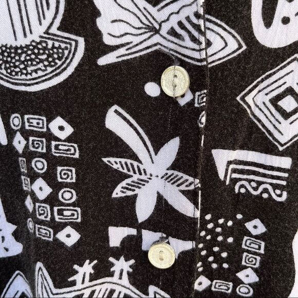 Vintage 80s 90d Koret novelty tribal kitschy print black and white button down M - Picture 5 of 6